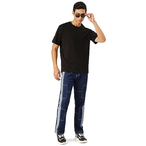Image of PARIS HAMILTON Men Relaxed Fit Colorblocked Distressed Two Tone Stretchable Denim Jeans