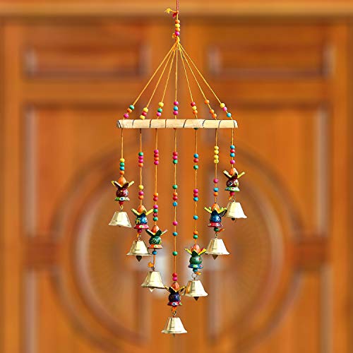 Image of eCraftIndia Multicolored Handcrafted Decorative Lord Ganesha Statues with Bells Door Window Wall Hanging | Diwali Decoration Items for Home Decor | Gift for Diwali Housewarming