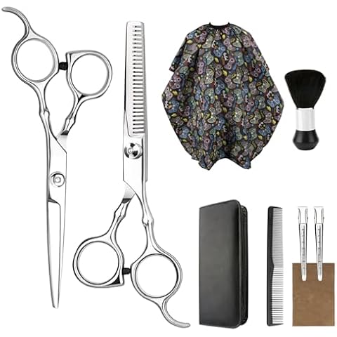 Hair Cutting Scissors Professional Home Haircutting Barber/Salon Thinning Shears Kit Hair Cutting Barber Cape Brush Cover