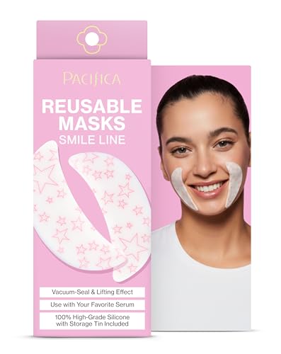 Pacifica Beauty Reusable Smile Line Mask, Skincare, Silicone Mask, For Fine Lines and Wrinkles, Lift and Firm, Pair with Serum, Storage Tin Included, Skin Care, Smile Line Patches, Vegan, 2 Pieces