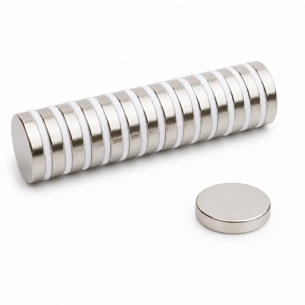 25 pièces Aimants néodyme cylindriques 25x5 mm N38, extra puissants et nickelés, pour bricolage, atelier, modélisme, tableau magnétique et usage industriel