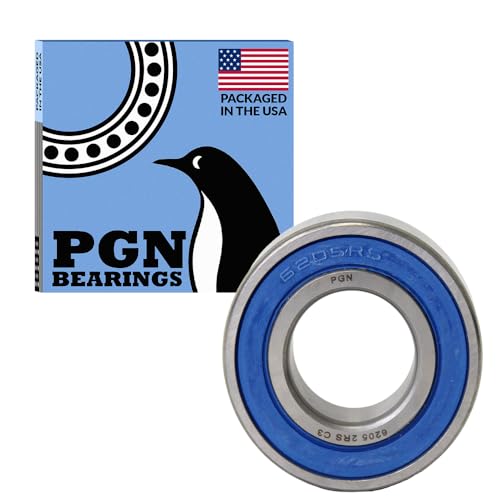 PGN (50 Pack) 6205-2RS Bearing - Lubricated Chrome Steel Sealed Ball Bearing - 25x52x15mm Bearings with Rubber Seal & High RPM Support