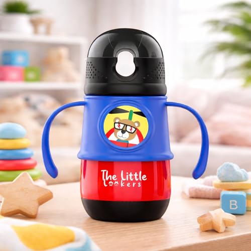 Image of THE LITTLE LOOKERS Stainless Steel Hot & Cold Sipper Bottle for Kids | 300 Milliliters | Rust-Proof | BPA-Free | Double-Wall Vacuum Insulation Water Bottle | Ideal for School and Travel | Red