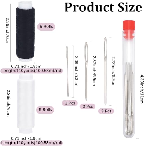 Hilo de coser negro y blanco, 10 rollos, 1100 yardas total miniatura 2