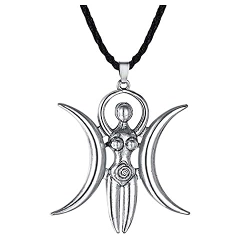 Triple Moon Goddess Necklace for Women Men Spiral Goddess Pendant Fertility Goddess Pagan Witchy Jewelry Gift(Silver colour) Cover