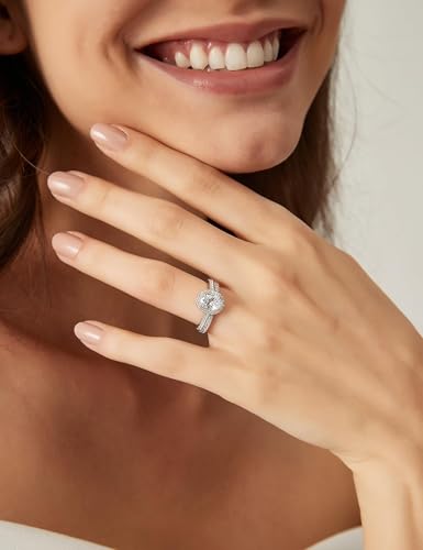 Image of EAMTI 1.5CT 925 Sterling Silver Cubic Zirconia Bridal Rings Sets Oval Cut CZ Engagement Rings Wedding Band For Women Size 4-10