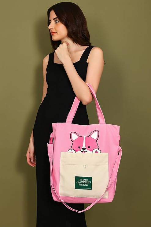 K2P Canvas Tote Bag for Women Ladies Girls for School, College, Office, Travel, Shopping, Daily Use, 3 in 1 Canvas Adjustable Strap Tote Bag 4