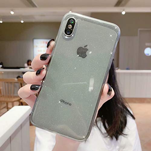 Anynve Compatible with iPhone Xs Max Case Glitter, Clear Glitter Sparkle Bling Case [ Anti-Shock Matte Edge Bumper Design] Cute Slim Soft Silicone Gel Case Compatible for iPhone Xmax 6.5''-Black