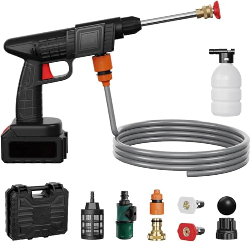Image of M Mingle Cordless Pressure Washer Gun 48V Single Battery | Portable High Pressure Car Washer Machine with 5M Hose Pipe, Foam Bottle & Adjustable Nozzle for Car Bike Home Cleaning
