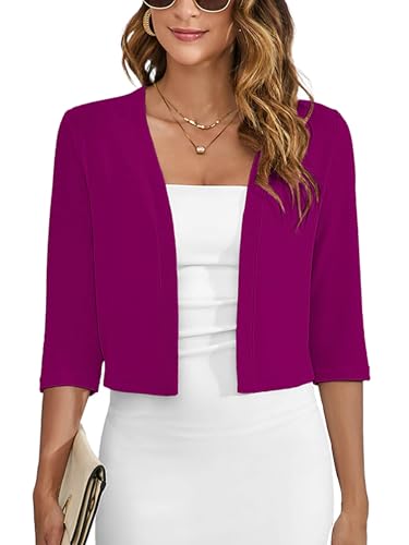 Image of Heymoments Women's Thin Shrugs 3 /4 Sleeve Lightweight Cropped Sweaters Open Front Cardigan for Dress