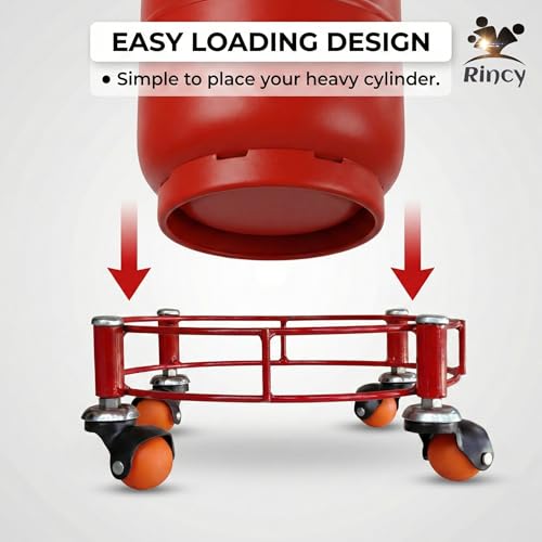 Image of Rincy 2 Pic Red Heavy Colour Heavy Unbreakable Wheels Durable Steel LPG Gas cylinder Trolley With Heavy Wheels Gas Trolley | Steel Cylinder Trolley with Wheels Heavy Duty (5 Year Wheels Warrenty)