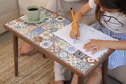 Comfyt Coffee Table, Side Table, End Table, Nightstand Nesting Table Bedside Table Accent Table Home Essentials Wood Tiled Top Rustic Table Ceramic Tiles Mexican Tile Table (Walnut, 13X24) #TOP6