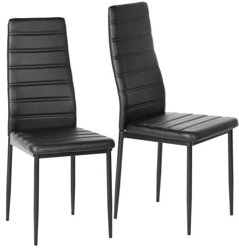 DARDVORLAG Esszimmerstuhl 2er Set,Küchenstuhl,Ergonomische Gepolsterte Stühle mit Hoher Rückenlehne Ohne Armlehnen für Küche Esszimmer,Metallgestell aus Stahl,Schwarz