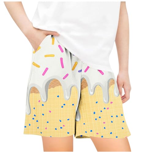 Girls Ice Cream Print Cute Beach Shorts Boys Loose Elastic Waist Athletic Summer Travel Shorts with Pockets for 5-14 Years