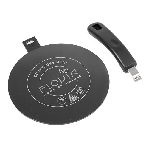 Placa Adaptadora para Inducción Ø20cm con Mango Desmontable, Difusor de Calor para Ollas No Inductivas, Compatible con Cocinas de Inducción, Gas y Eléctricas. Negro sin Decoloración