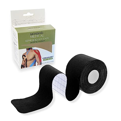 Mondo Medical Kinesiology Tape Precut Strips 2in x 16ft Roll - Black Athletic Tape for Skin Muscle Sports Body Tape