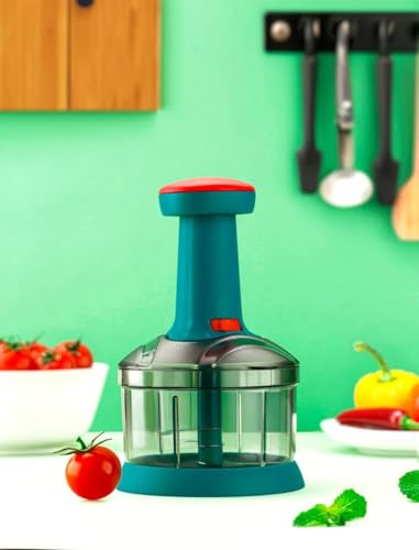 Image of Xmart India Chopper for Kitchen Use, 650ml Push Chopper with 3 Blades, Vegetable Cutter Kitchen Accessories Items for Home Cutting Vegetables, Onion, Ginger, Garlic, Salad, Tomato, Potato