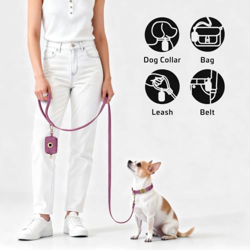 Image of Didog Dog Poop Bag Holder for Leash, Stylish PU Leather, Purplw