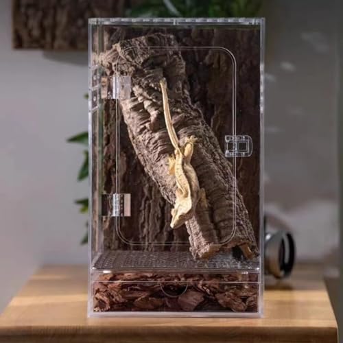 QINMOZH レプタイルボックス 爬虫類 飼育ケース 虫かご 大 透明アクリル飼料箱 飼育ケース レプタイルボックス ワイド レオパ ケージ 両生類通気性防走蓋スライド式餌箱 サソリ、クモ、カエル、カメ、ゲッコ、カマキリ、ヘビ、庵クラブなどのテ ラリウム
