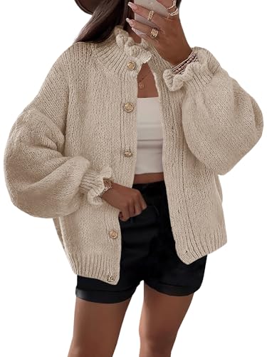 Saodimallsu Womens Ruffle Cardigan Oversized Button Up Fall Trend...