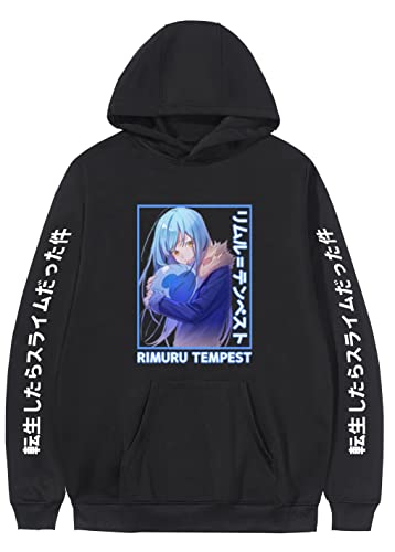 Iuene Unisex Rimuru Tempest Cosplay Costume Jacket Coat Hooded Hoodie Benimaru Sweater Sweatshirt Halloween Uniform (Black-9 Medium)