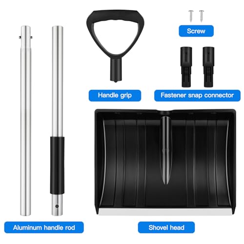 Yardwe Abnehmbare Schneeschaufel - Tragbare Handschneeschaufel mit Tiefer Schaufelkopf aus Aluminium - D-förmiger Griff - Schwarz