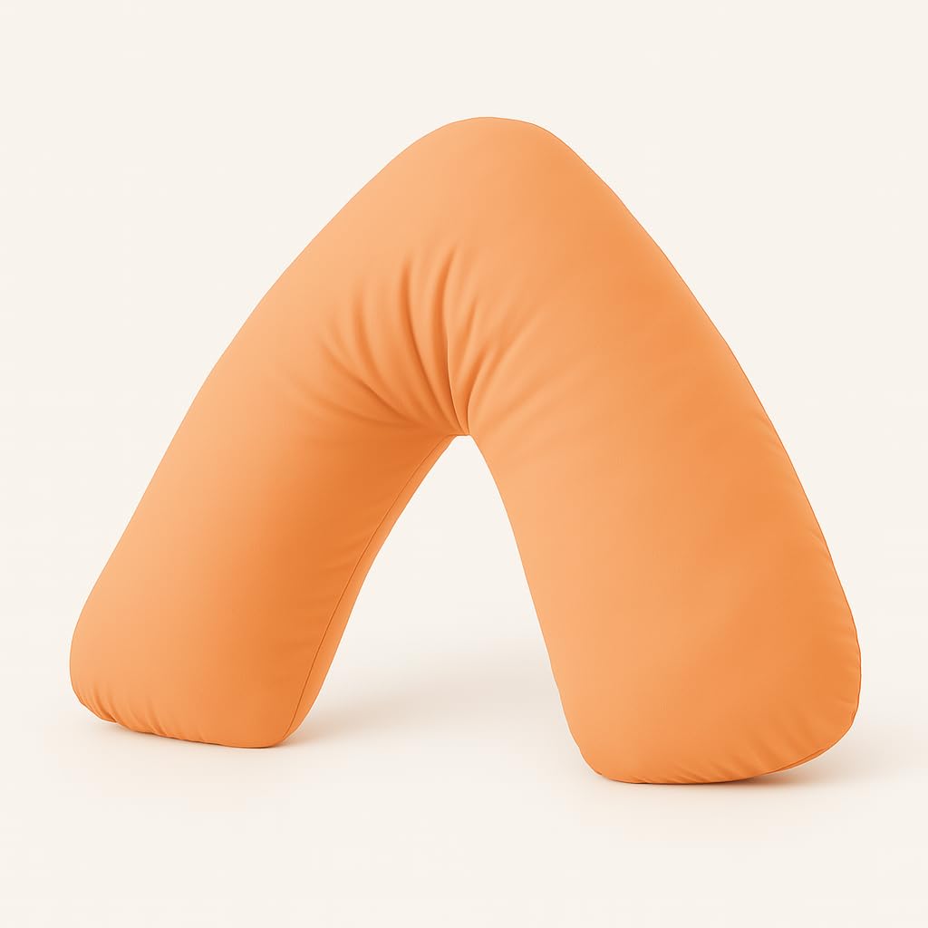 Bella Nights V Pillow Orthopaedic V Shaped Pillow Extra Cushioning Support For Head Neck & Back (Peach, V Pillow With Cover)