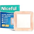 Niceful 6" x 6" Silicone Super Absorbent Wound Dressing - Gentle Border Large Bandages for Pressure Ulcer, Surgical Wounds, Heavy Exudate Wound Care Pads (8 Count)