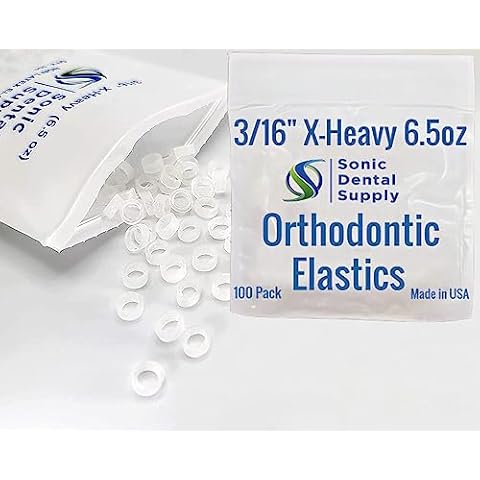 3/16 inch X-Heavy 6.5 oz - Orthodontic Elastic Rubber Bands - 100 Pack - Clear Latex Free, Small, Braces, Dreadlocks Hair Braids, Tooth Gap, Packaging, Crafts, Sonic Dental Supply - Made in USA Cover