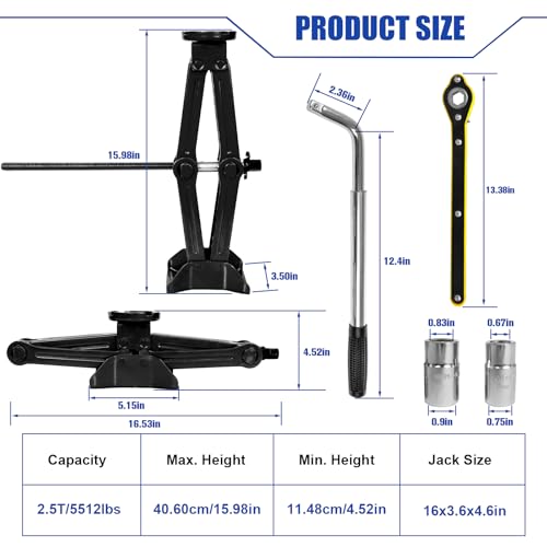 Image of 2.5 Ton Scissor Jack with Rubber Pad, Portable Car Jack Emergency Kit for Sedan SUV MPV