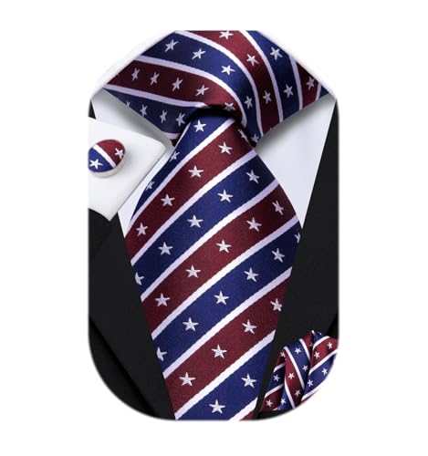 Image of Dubulle Silk Ties Set for Men Formal Paisley Striped Necktie Pocket Square Cufflinks 3PCS Sets Wedding Business Party