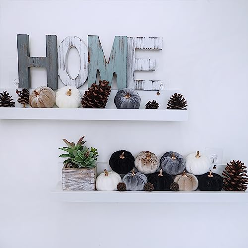 Image of Winlyn 12 Pcs Small Assorted Faux Velvet Pumpkins Decorative Fabric in White Black Gray Taupe Foam Pumpkins 3 inch for Farmhouse Fall Wedding Thanksgiving Halloween Table Centerpiece Mantel Decor