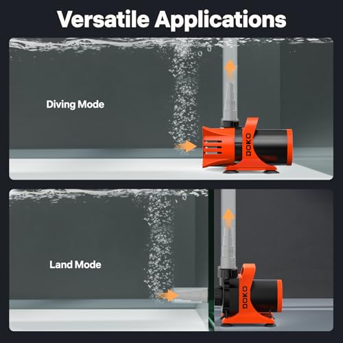 Image of DOKO 5200GPH Submersible Water Pump, 180 Ajustable Pond Pump with 20FT Power Cord 310W Ultra Quiet Aquarium Pump for Pond, Fountain, Waterfall, Fish Tank, Hydroponic, Statuary, Orange Black