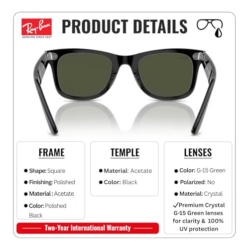 Image of Ray-Ban RB2140 ORIGINAL WAYFARER CLASSIC Square Shape Sunglasses for Men & Women with Official Eyewear Kit