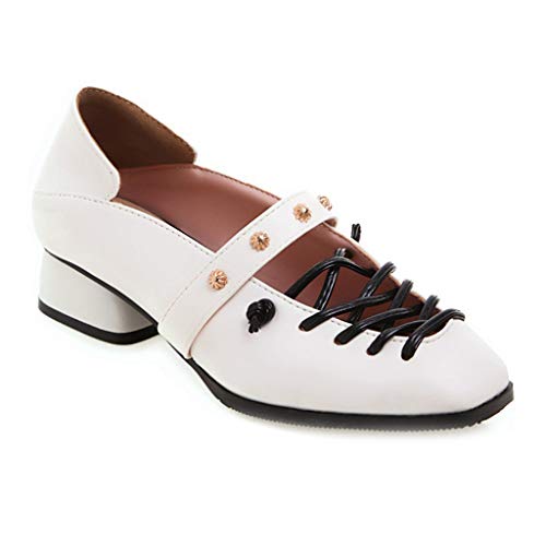 MIOKE Women's Classic Mary Jane Oxford Pumps Square Toe Slip On Comfy Chunky Low Heel Studded Dress Shoes