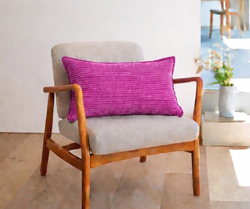 Image of RD TREND Corduroy Cushion Cover Set of 2, Striped Double Sided Decorative Throw Pillowcases for Sofa, Bed & Living Room Rectangular Long Cushion Covers 18x28 inches | Dark Pink