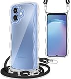 Galaxy A25 5G ケース クリア ショルダー 肩掛け 斜めかけ 波型 かわいい SC-53F SCG33 スマホケース 耐衝撃 ギャラクシーA25 5G カバー 紐付き 織りストラップ付き ネックストラップ 長さ調整可能 取り外し可能 (クリア)