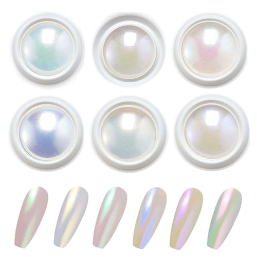 6 BoîTe Poudre Chrome Ongle Nacrée, Paillette Ongles Nail Art avec Effet Miroir, Aurora Poudre Holographique Poudres Chromée Ongle Pou La DéCoration D'Art...
