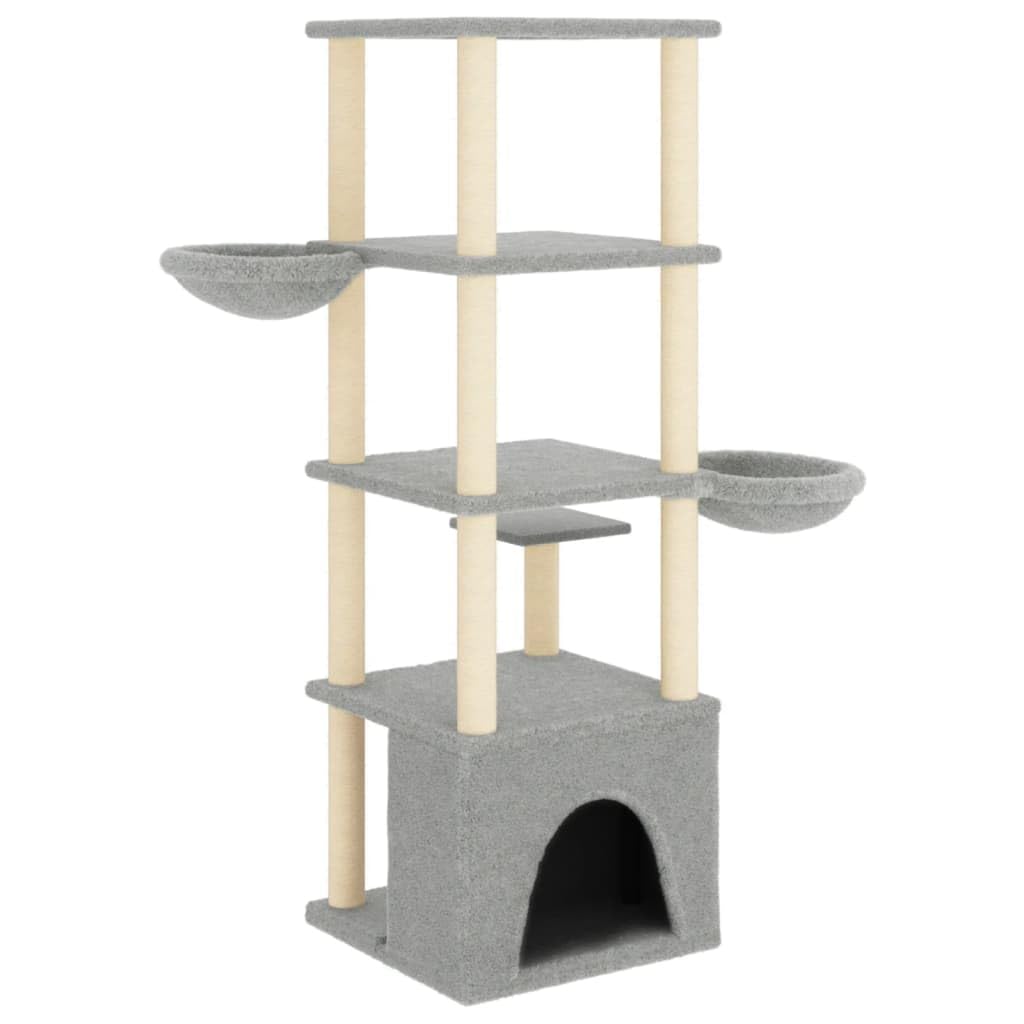Homgoday Albero tiragraffi in sisal, grigio chiaro, 147 cm, tiragraffi a torre per gatti multilivello, centro attività per gatti da interni, tipo 1