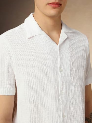 Image of Dennis Lingo Men's Half Sleeve Cuban Collar Solid Textured Relaxed Fit Casual Shirt