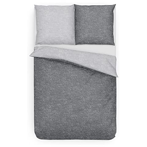 Träumschön Bettwäsche Grau Anthrazit - Wende-Bettwäsche 155x220 Biber Grau - Biber Bettwäsche 155x220 aus 100% Baumwolle - Flauschige Bettwäsche Cover
