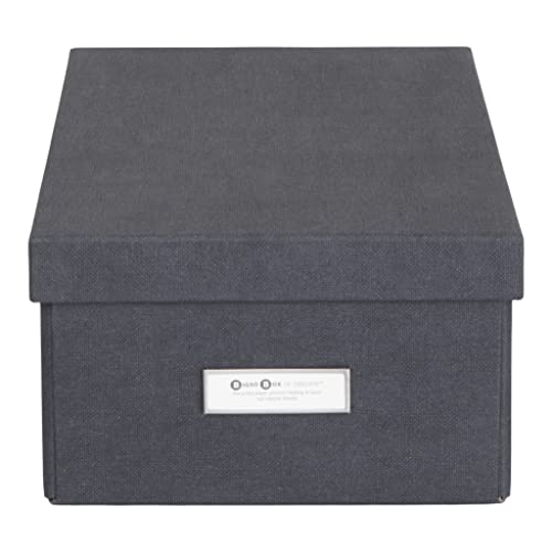 BIGSO KARIN kleine Aufbewahrungsbox mit Deckel – stabiler Organizer aus Faserplatte und Papier in Leinenoptik – praktische Faltbox mit Etikettenrahmen für extra Stauraum – schwarz