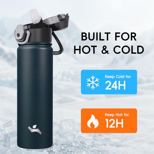 Image of Konokyo 40 oz Insulated Water Bottle with Straw, Carry Loop, Turquoise