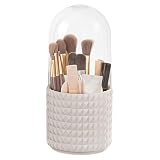 Organizador de maquillaje Terafeels, soporte para pinceles de maquillaje giratorio en 360 grados, organizador transparente, a prueba de polvo 11x23cm (Blanco A)