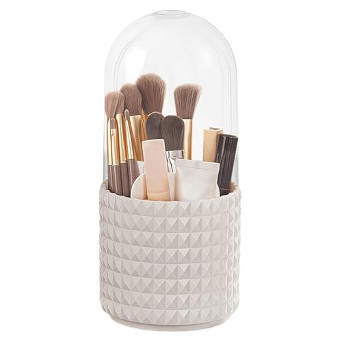 Image of Terafeels Makeup Brush Holder With Lid Organiser Storage - 360° Rotating Spinning Make Up Organiser Adjustable Pencil Pen Holder Rack for Bathroom Drawers Vanities Countertops Office Desk White, 1002