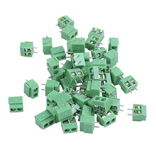 iToQ 50 Piezas 2 Pin 5 Mm Pinch Montaje en PCB Tornillo Bloque de Terminales Conector 300V 10A (Verde)