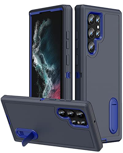Entworfen für Galaxy S22 Ultra Hülle mit Ständer, [3-lagige militärische Qualität] Robuste, vollständiger Schutz, Ganzkörper-Handyhülle für Samsung Galaxy S22 Ultra (dunkelblau/blau) Cover