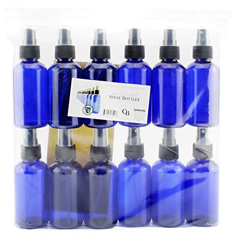 Cornucopia Brands 4Oz Blue Plastic Fine Mist Spray Bottles (12-Pack W/ Black Sprayers); Bpa-Free Plastic Spritzer Bottles, Labels Included; Pet #1 Plastic Bottles #TOP6