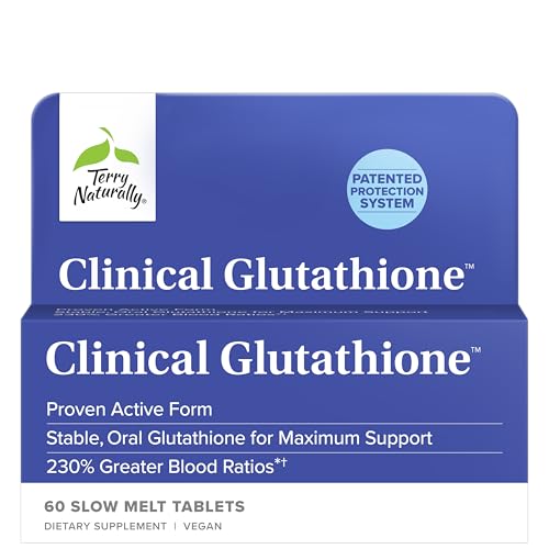Terry Naturally Clinical Glutathione - Antioxidant Supplement for High Absorption - Dietary Supplement with L-Glutathione - Vegan to Support Cell Health - 60 Slow Melt Tablets