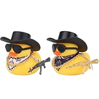 BOXOB 2 Stück Gummienten Auto-Armaturenbrett-Dekor, Lustige Ente Auto-Innendekoration mit Cowboyhut Goldener Halskette und Sonnenbrille Cooles Auto-Zubehör für Büro Zuhause Schreibtisch